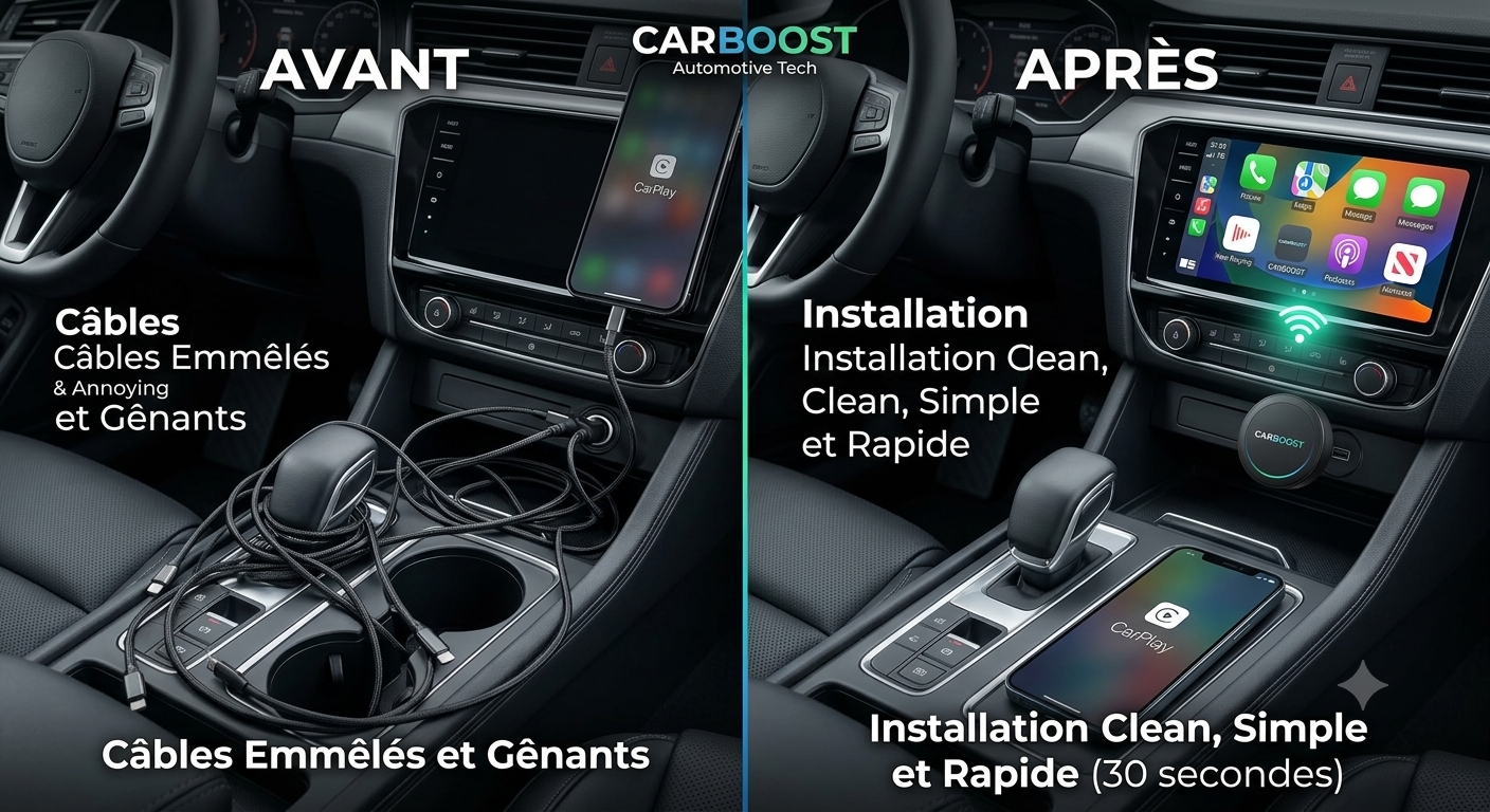 Connexion automatique de l'iPhone à l'adaptateur CarPlay sans fil Carboost